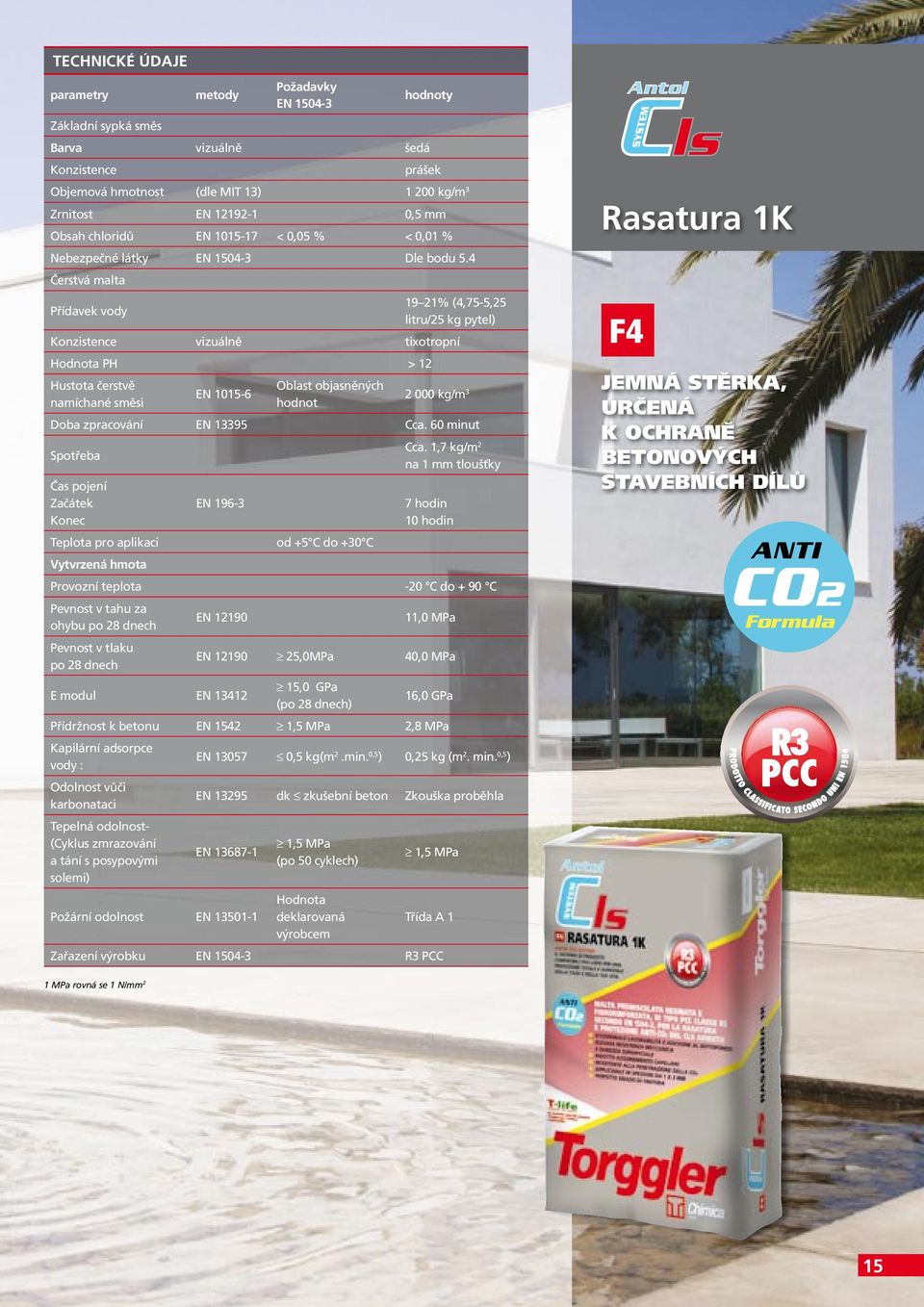 4 Čerstvá malta Přídavek vody 19 21% (4,75-5,25 litru/25 kg pytel) Konzistence vizuálně tixotropní Hodnota PH > 12 Hustota čerstvě namíchané směsi EN 1015-6 Oblast objasněných hodnot 2 000 kg/m 3
