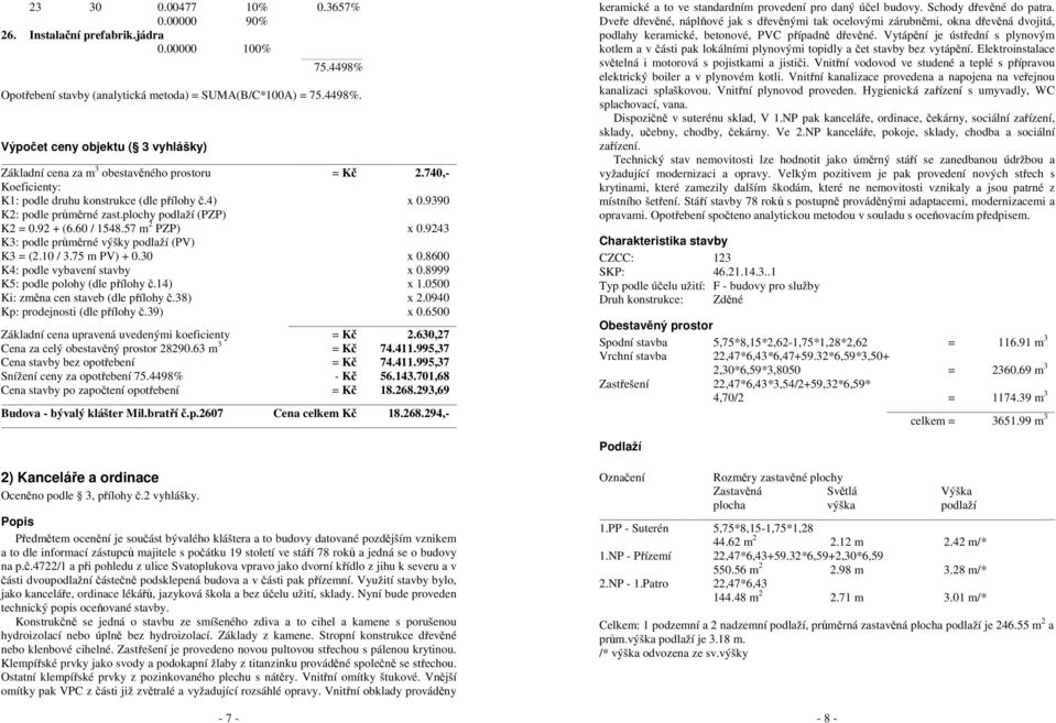 10 / 3.75 m PV) + 0.30 x 0.8600 K4: podle vybavení stavby x 0.8999 K5: podle polohy (dle přílohy č.14) x 1.0500 Ki: změna cen staveb (dle přílohy č.38) x 2.