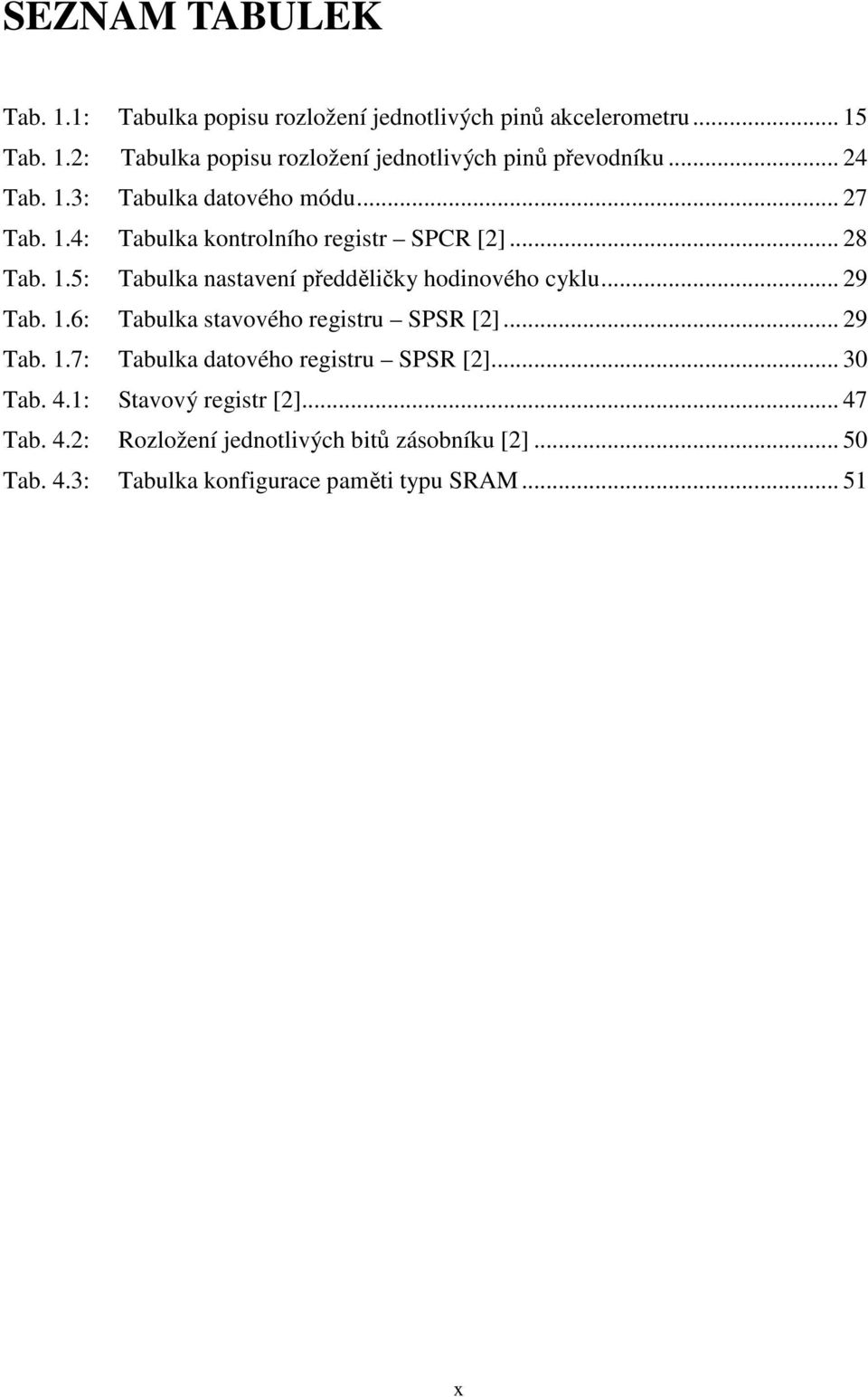 .. 29 Tab. 1.6: Tabulka stavového registru SPSR [2]... 29 Tab. 1.7: Tabulka datového registru SPSR [2]... 30 Tab. 4.1: Stavový registr [2].