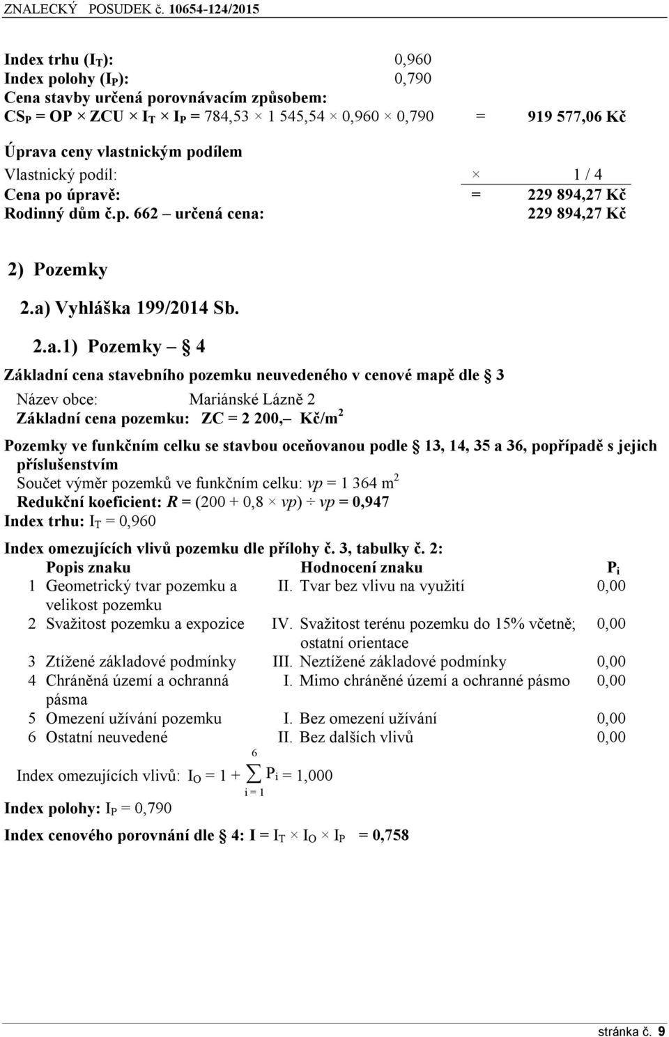 neuvedeného v cenové mapě dle 3 Název obce: Mariánské Lázně 2 Základní cena pozemku: ZC = 2 200, Kč/m 2 Pozemky ve funkčním celku se stavbou oceňovanou podle 13, 14, 35 a 36, popřípadě s jejich