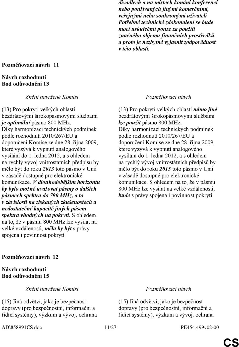 11 Bod odůvodnění 13 (13) Pro pokrytí velkých oblastí bezdrátovými širokopásmovými službami je optimální pásmo 800 MHz.