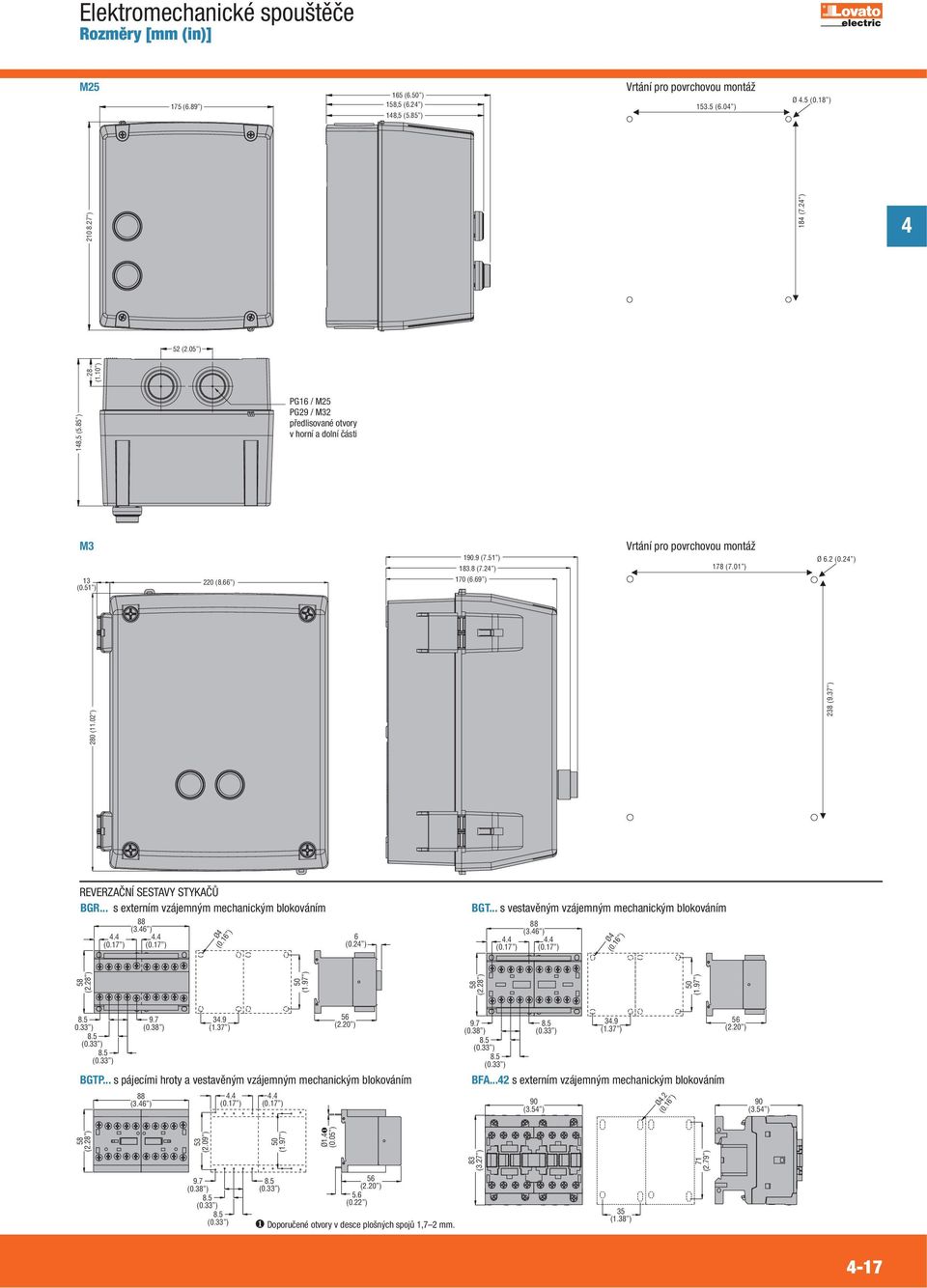 .. s externím vzájemným mechanickým blokováním 88 (.6 ).. (0.7 ) (0.7 ) Ø (0.6 ) 6 (0.2 ) BGT... s vestavěným vzájemným mechanickým blokováním 88 (.6 ).. (0.7 ) (0.7 ) Ø (0.6 ) 8. 0. ) 8. (0. ) 8. (0. ) 9.