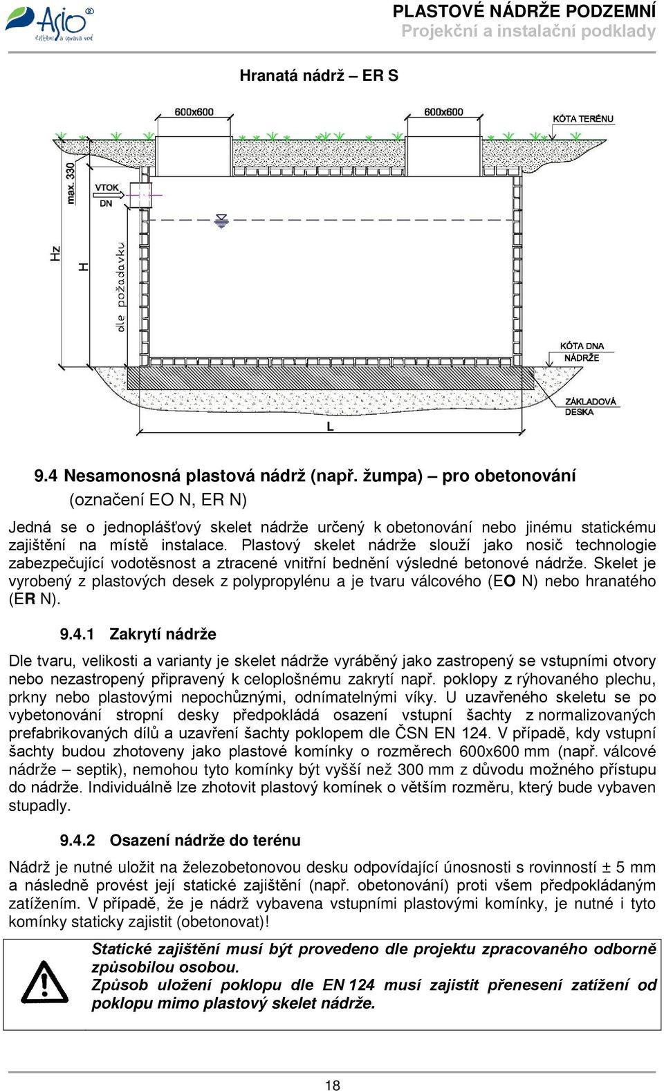 Plastový skelet nádrže slouží jako nosič technologie zabezpečující vodotěsnost a ztracené vnitřní bednění výsledné betonové nádrže.