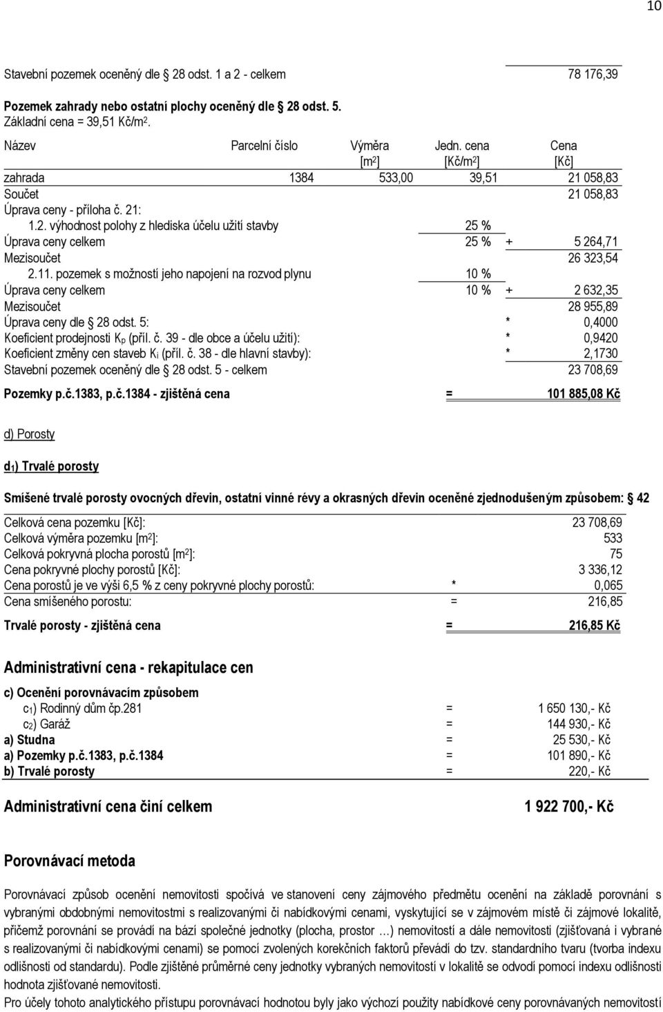 11. pozemek s moţností jeho napojení na rozvod plynu 10 % Úprava ceny celkem 10 % + 2 632,35 Mezisoučet 28 955,89 Úprava ceny dle 28 odst. 5: * 0,4000 Koeficient prodejnosti Kp (příl. č.