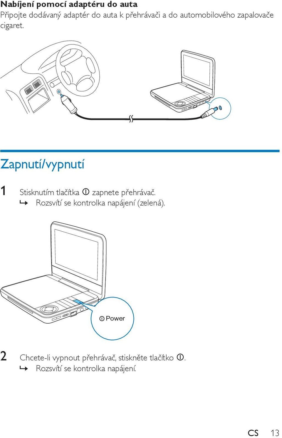 Zapnutí/vypnutí 1 Stisknutím tlačítka zapnete přehrávač.