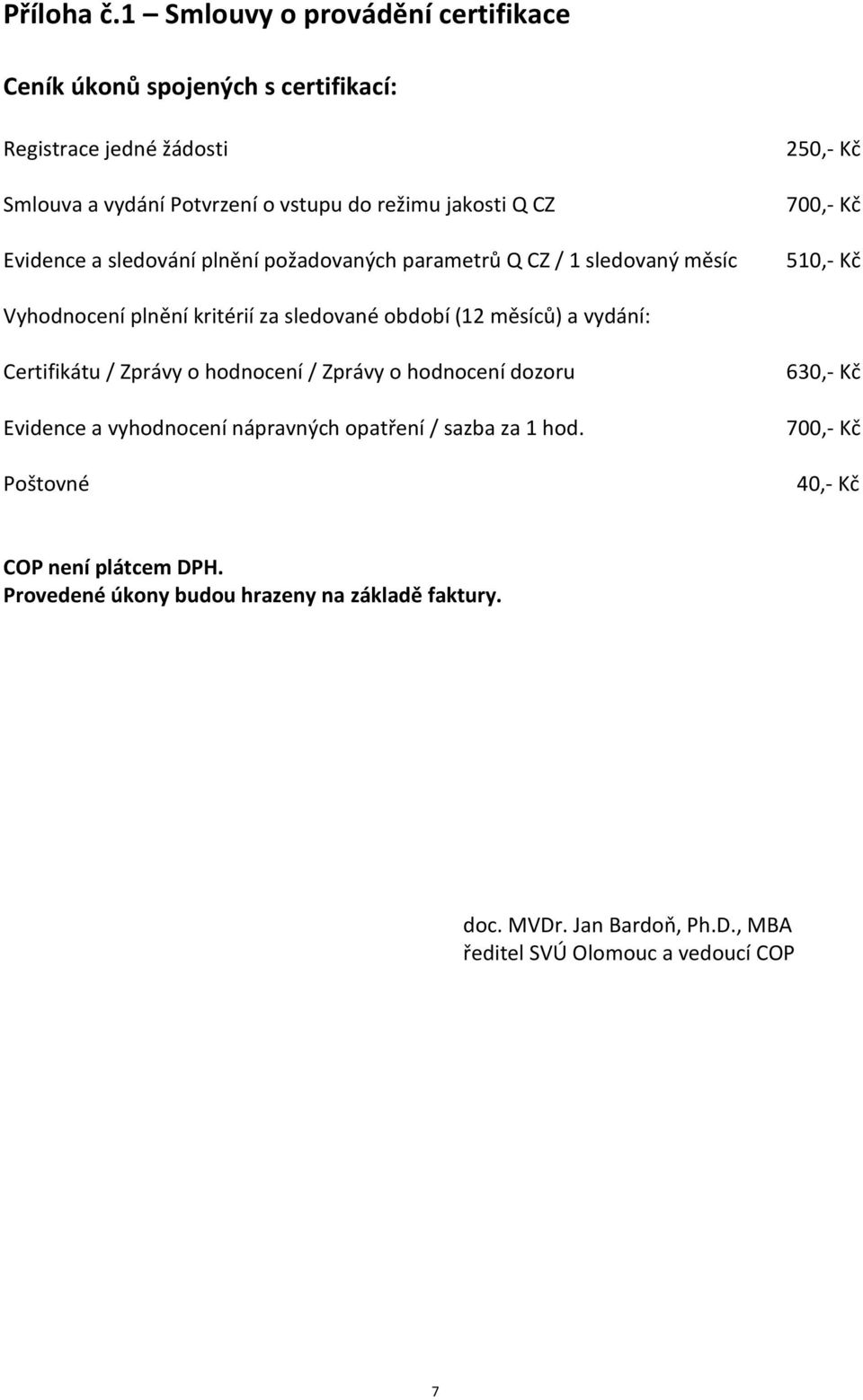 Q CZ 700,- Kč Evidence a sledování plnění požadovaných parametrů Q CZ / 1 sledovaný měsíc 510,- Kč Vyhodnocení plnění kritérií za sledované období (12 měsíců)