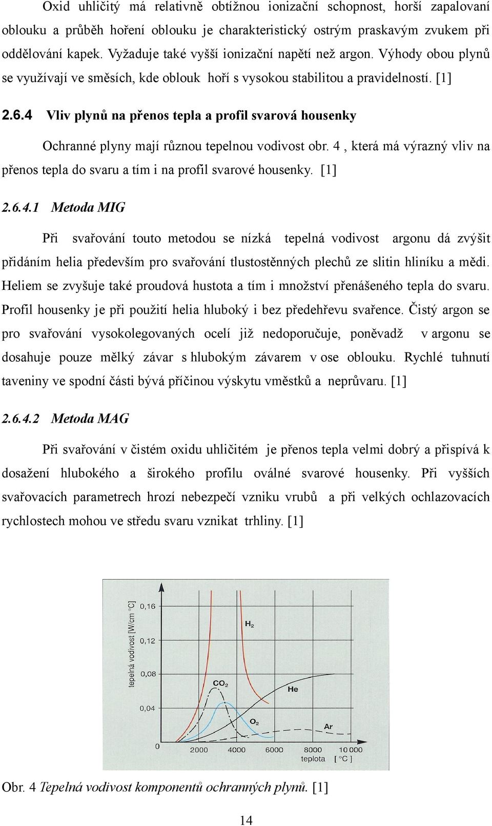 4 Vliv plynů na přenos tepla a profil svarová housenky Ochranné plyny mají různou tepelnou vodivost obr. 4, která má výrazný vliv na přenos tepla do svaru a tím i na profil svarové housenky. [1] 2.6.