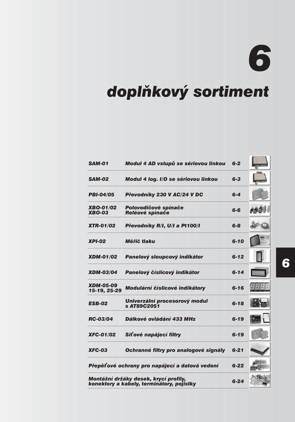 tlaku -10 XDM-01/02 Panelový sloupcový indikátor -12 XDM-03/04 Panelový číslicový indikátor -14 XDM-05-09 15-19, 25-29 Modulární číslicové indikátory -1 ESB-02 Univerzální