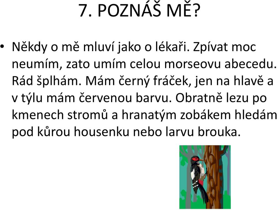 Mám černý fráček, jen na hlavě a v týlu mám červenou barvu.