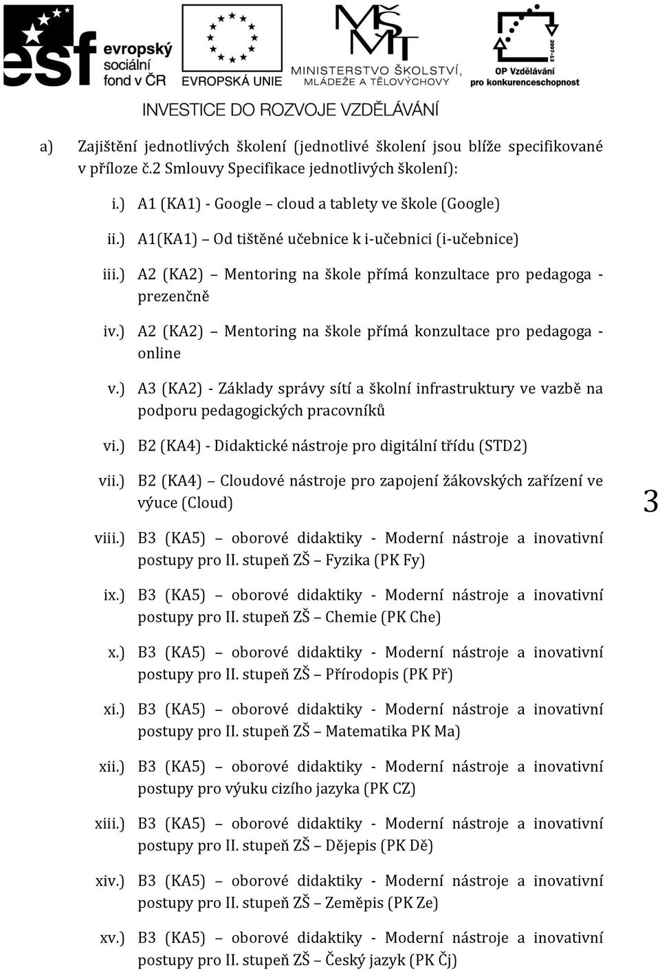 ) A2 (KA2) Mentoring na škole přímá konzultace pro pedagoga - online v.) A3 (KA2) - Základy správy sítí a školní infrastruktury ve vazbě na podporu pedagogických pracovníků vi.