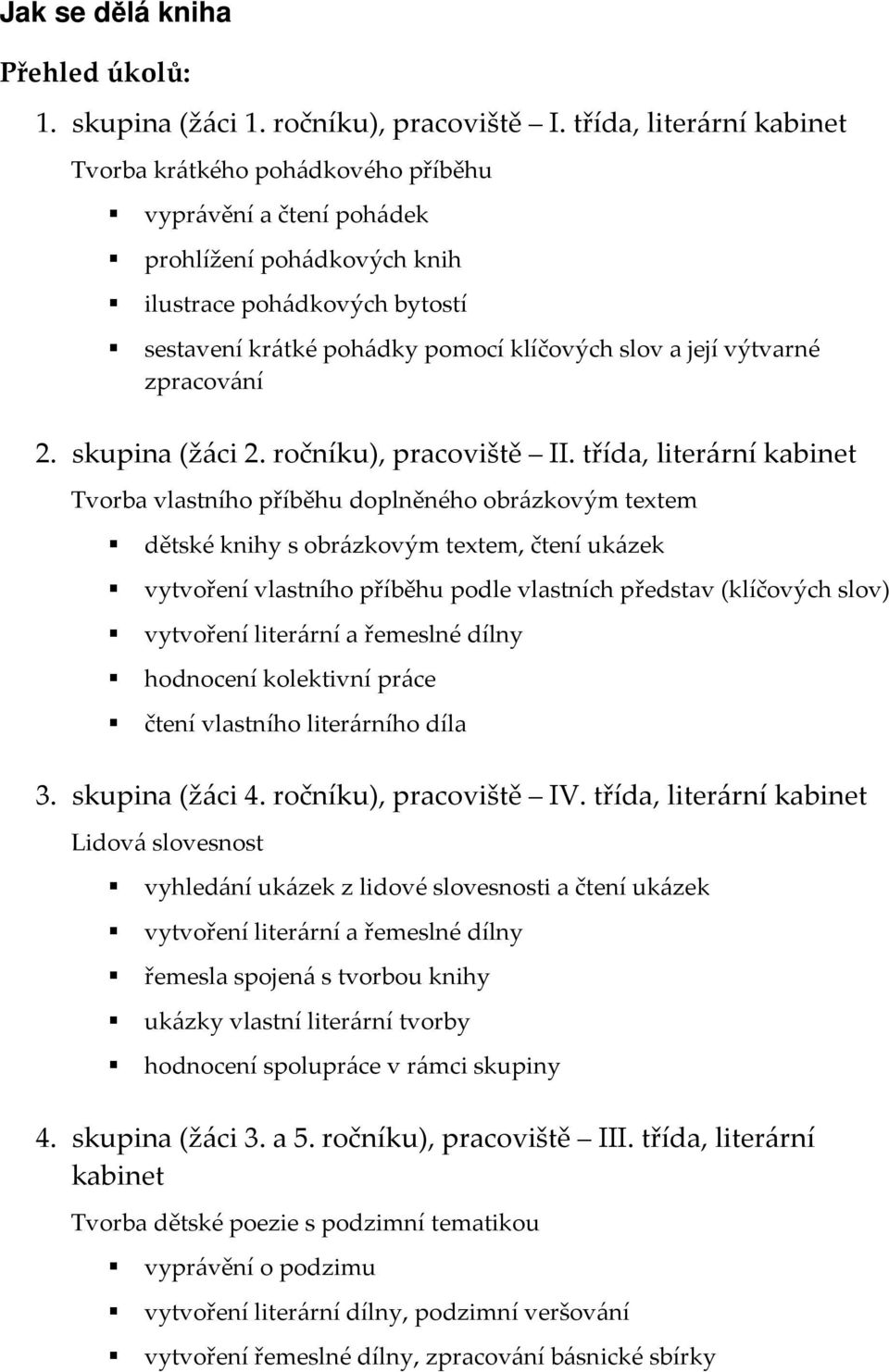 výtvarné zpracování 2. skupina (žáci 2. ročníku), pracoviště II.