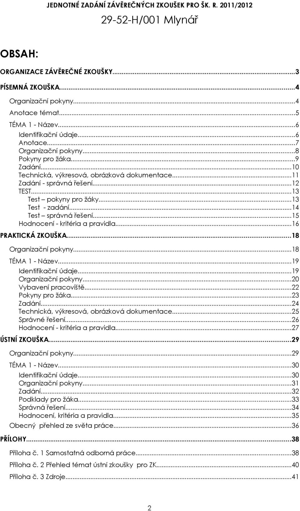 ..16 PRAKTICKÁ ZKOUŠKA...18 Organizační pokyny...18...19 Identifikační údaje...19 Organizační pokyny...20 Vybavení pracoviště...22 Pokyny pro žáka...23 Zadání.