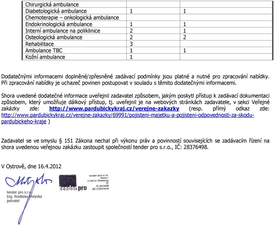 Při zpracování nabídky je uchazeč povinen postupovat v souladu s těmito dodatečnými informacemi.