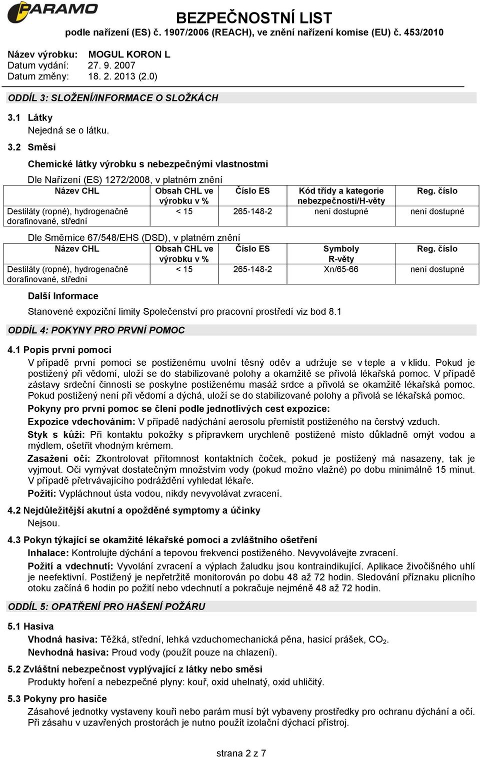 CHL ve Číslo ES Symboly Reg.
