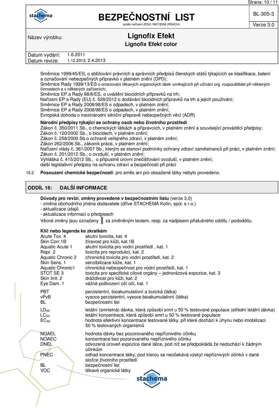 rozpouštědel při některých činnostech a v některých zařízeních; Směrnice EP a Rady 98/8/ES, o uvádění biocidních přípravků na trh; Nařízení EP a Rady (EU) č.