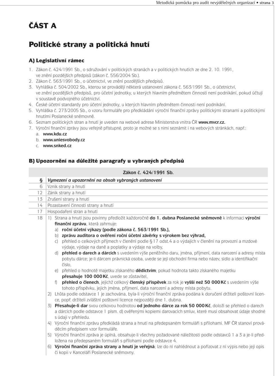 , o účetnictví, ve znění pozdějších předpisů. 3. Vyhláška č. 504/2002 Sb., kterou se provádějí některá ustanovení zákona č. 563/1991 Sb.