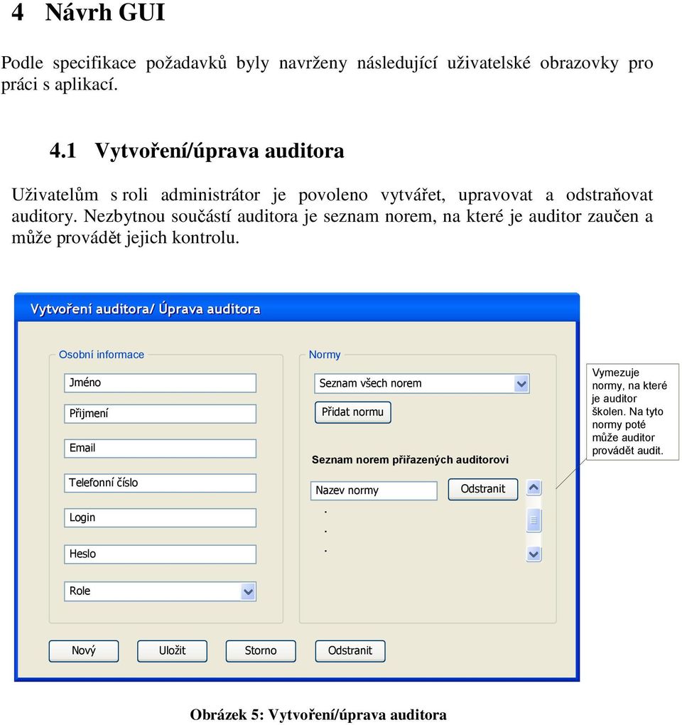 auditora/ Úprava auditora Osobní informace Jméno Přijmení Email Normy Seznam všech norem Přidat normu Seznam norem přiřazených auditorovi Vymezuje normy, na které je