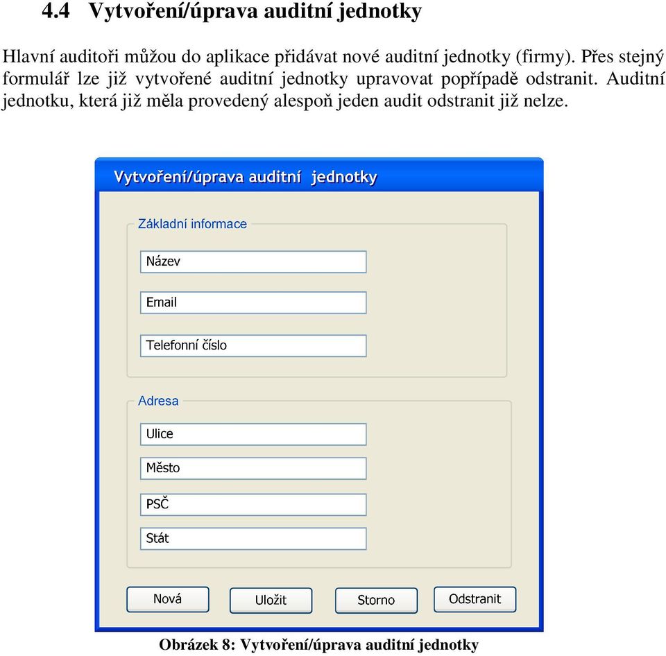 jednotky upravovat popřípadě odstranit Auditní jednotku, která již měla