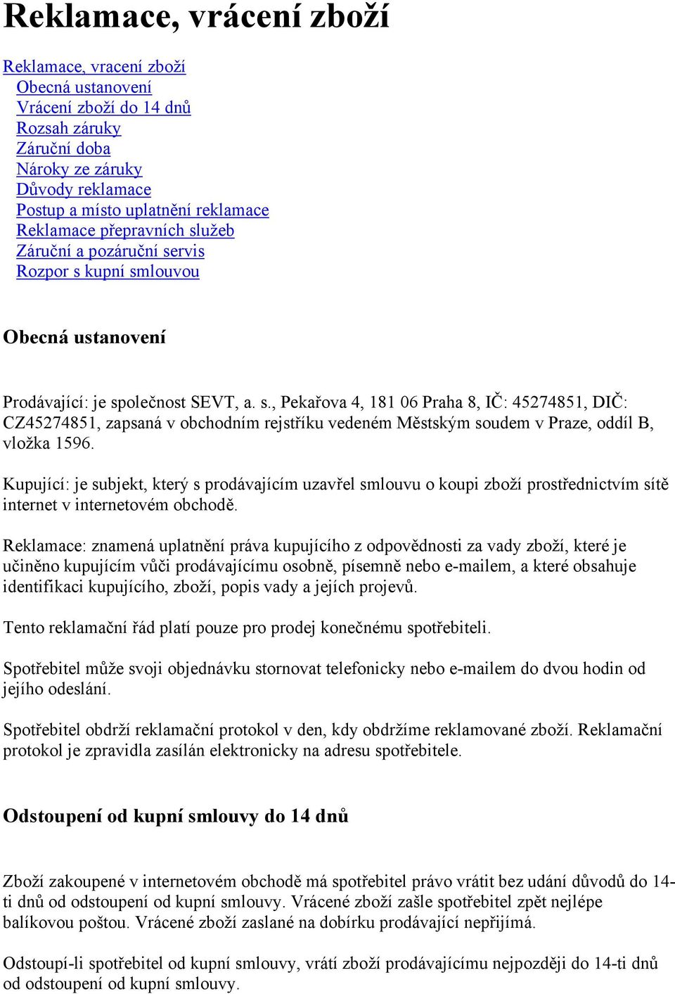 Reklamace, vrácení zboží - PDF Free Download