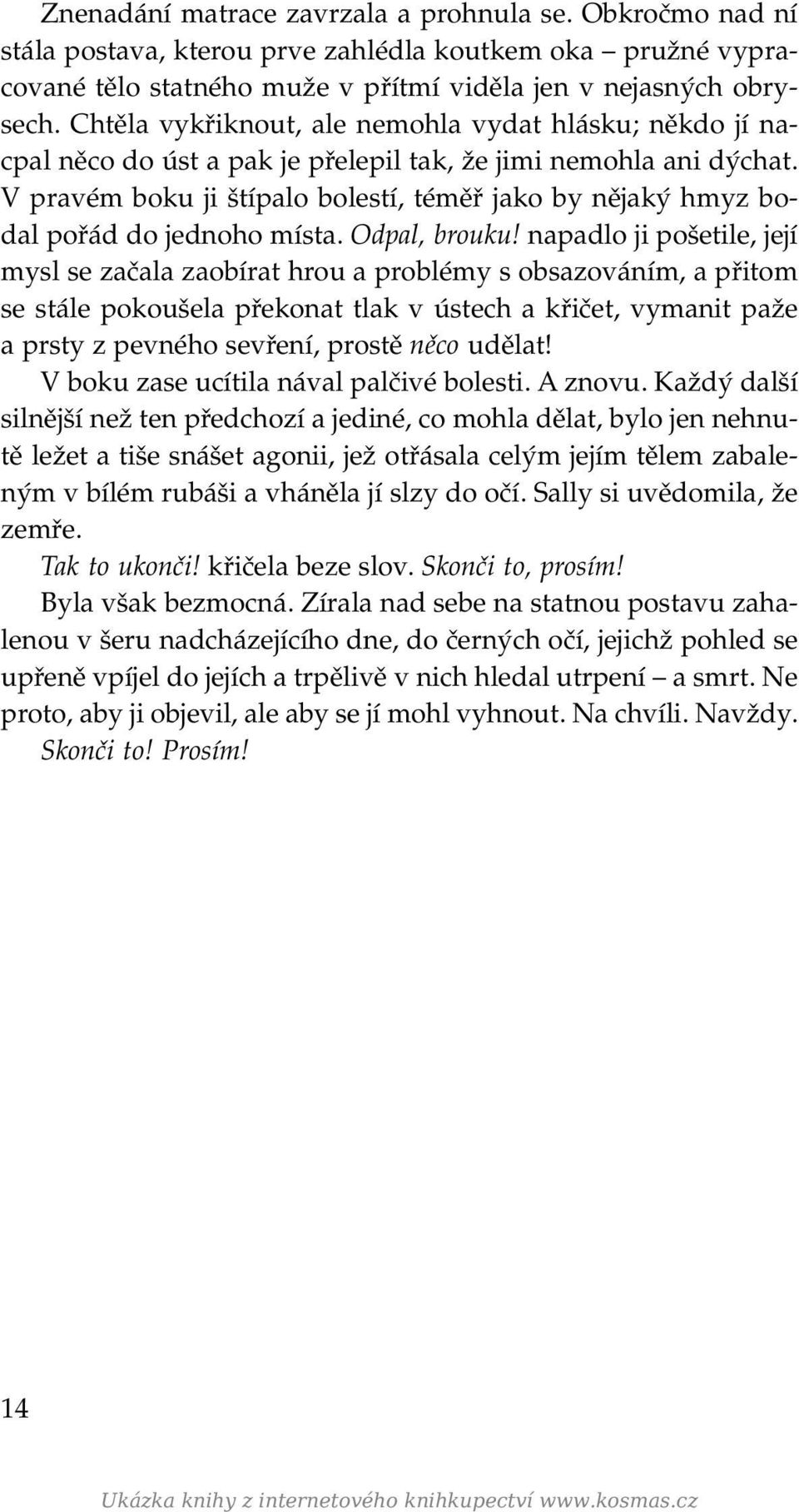 V pravém boku ji štípalo bolestí, téměř jako by nějaký hmyz bodal pořád do jednoho místa. Odpal, brouku!