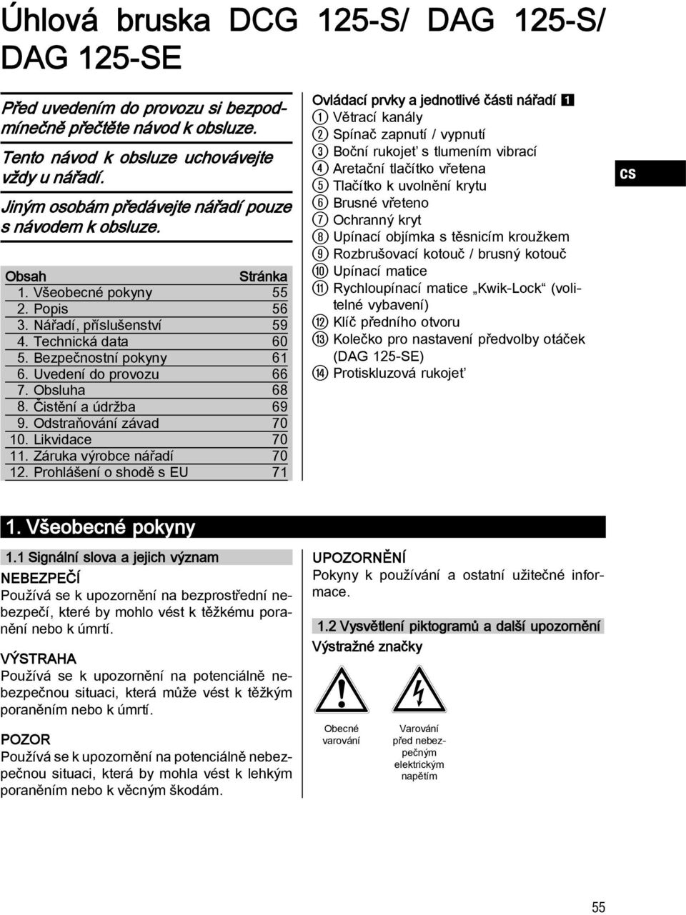 Uvedení do provozu 66 7. Obsluha 68 8. Čistění a údržba 69 9. Odstraňování závad 70 10. Likvidace 70 11. Záruka výrobce nářadí 70 12.