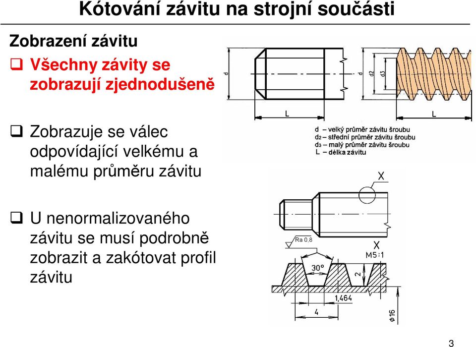 odpovídající velkému a malému pr ru závitu U