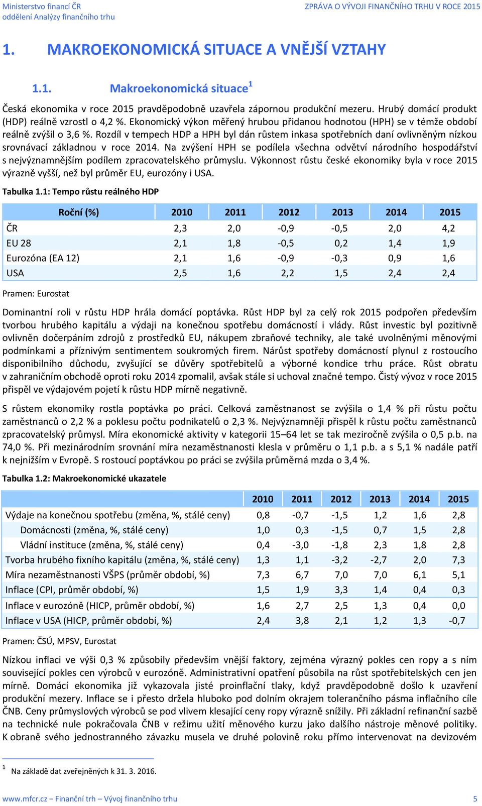 Rozdíl v tempech HDP a HPH byl dán růstem inkasa spotřebních daní ovlivněným nízkou srovnávací základnou v roce 2014.