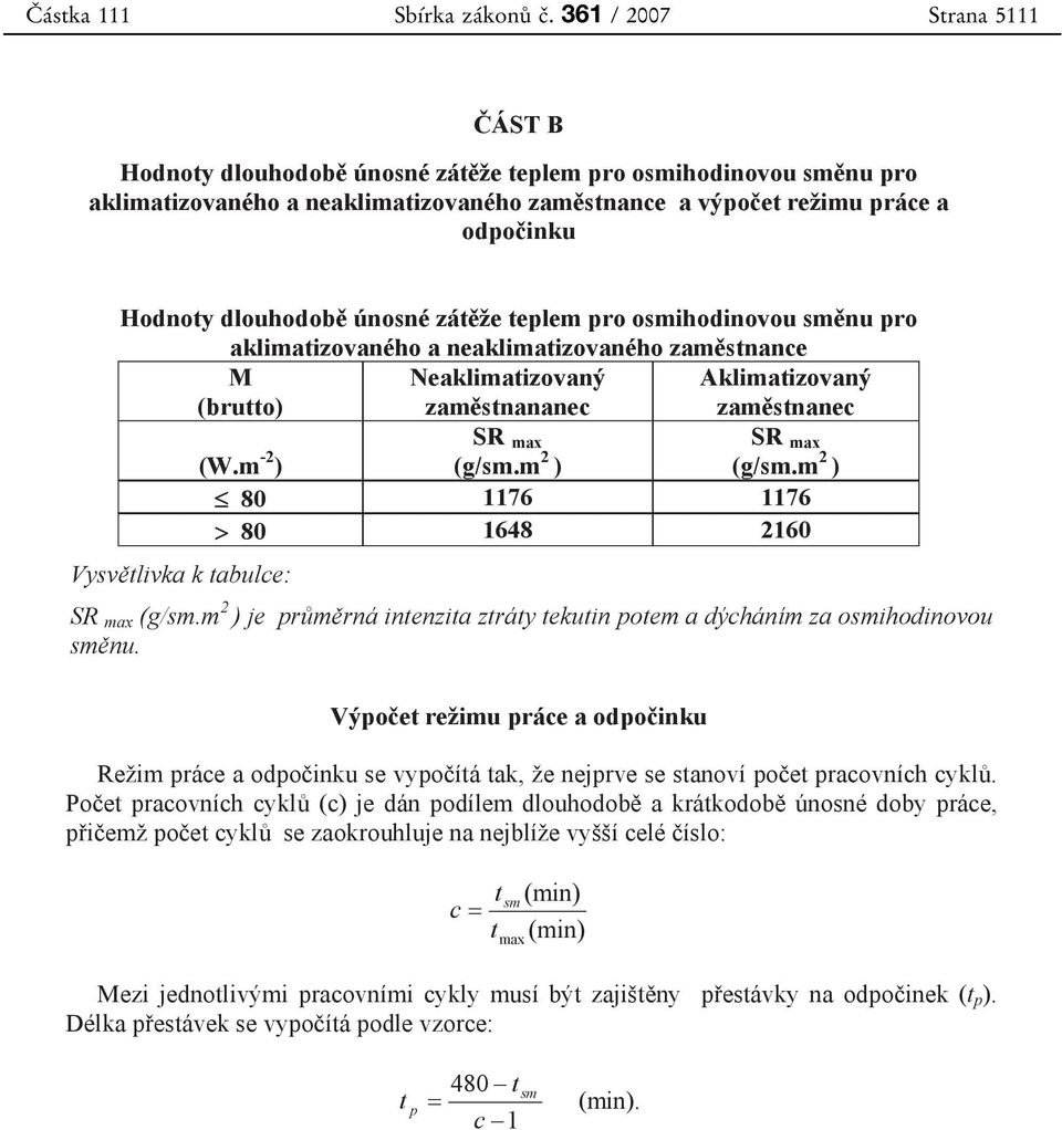 dlouhodobě únosné zátěže teplem pro osmihodinovou směnu pro aklimatizovaného a neaklimatizovaného zaměstnance M (brutto) Neaklimatizovaný zaměstnananec Aklimatizovaný zaměstnanec (W.