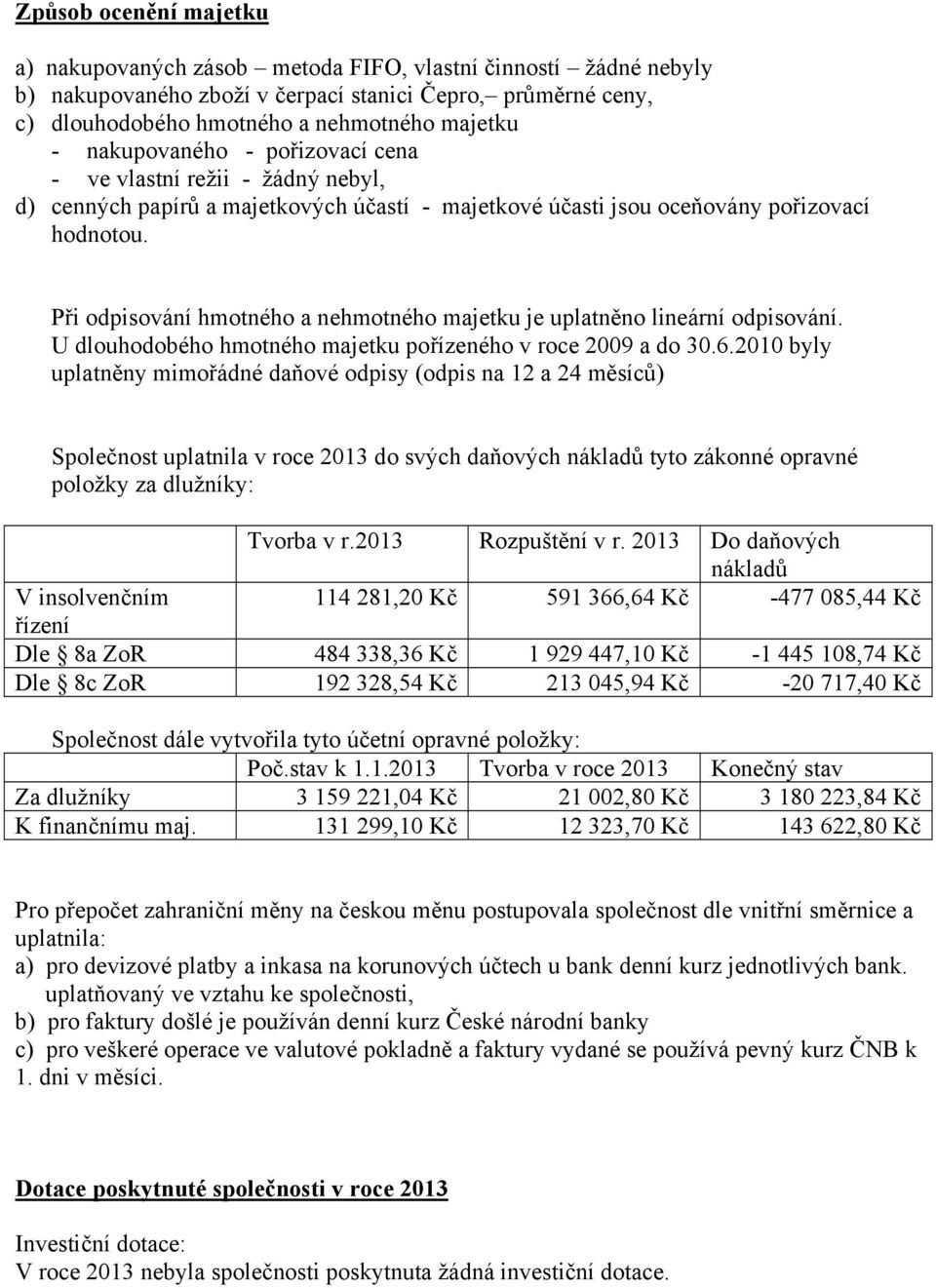 Při odpisování hmotného a nehmotného majetku je uplatněno lineární odpisování. U dlouhodobého hmotného majetku pořízeného v roce 2009 a do 30.6.