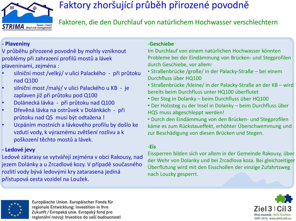 Dolánecká lávka - při průtoku nad Q100 Dřevěná lávka na ostrůvek v Dolánkách - při průtoku nad Q5 musí být odtažena!