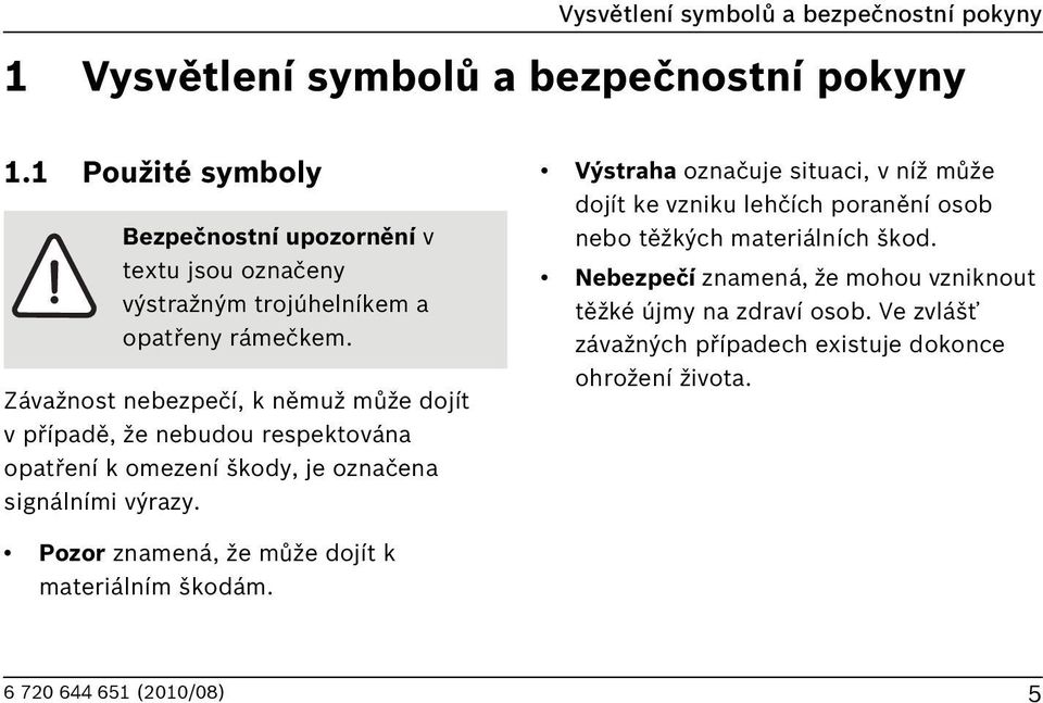 Závažnost nebezpečí, k němuž může dojít v případě, že nebudou respektována opatření k omezení škody, je označena signálními výrazy.