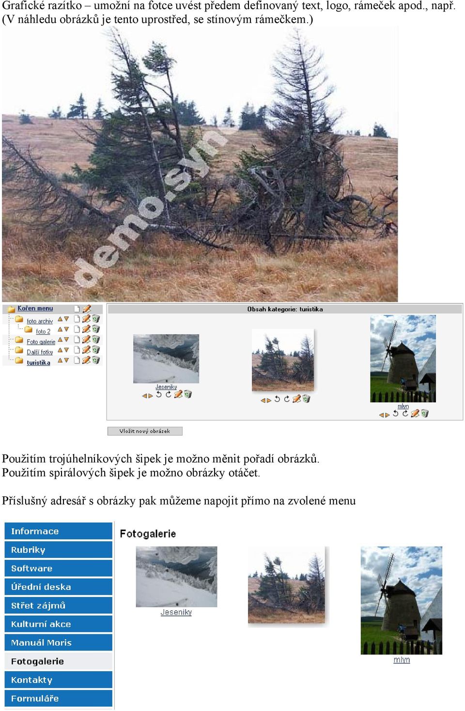 ) Použitím trojúhelníkových šipek je možno měnit pořadí obrázků.