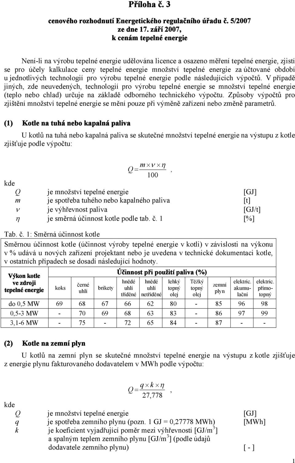 účtované období u jednotlivých technologií pro výrobu tepelné energie podle následujících výpočtů.