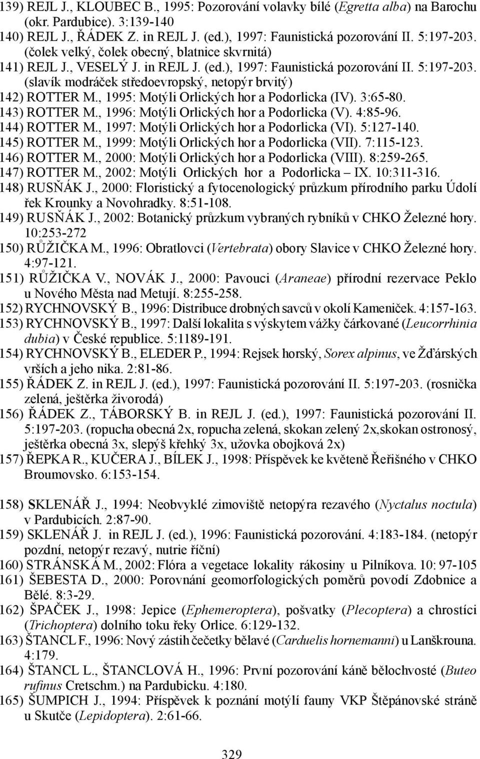 , 1995: Motýli Orlických hor a Podorlicka (IV). 3:65-80. 143) ROTTER M., 1996: Motýli Orlických hor a Podorlicka (V). 4:85-96. 144) ROTTER M., 1997: Motýli Orlických hor a Podorlicka (VI). 5:127-140.