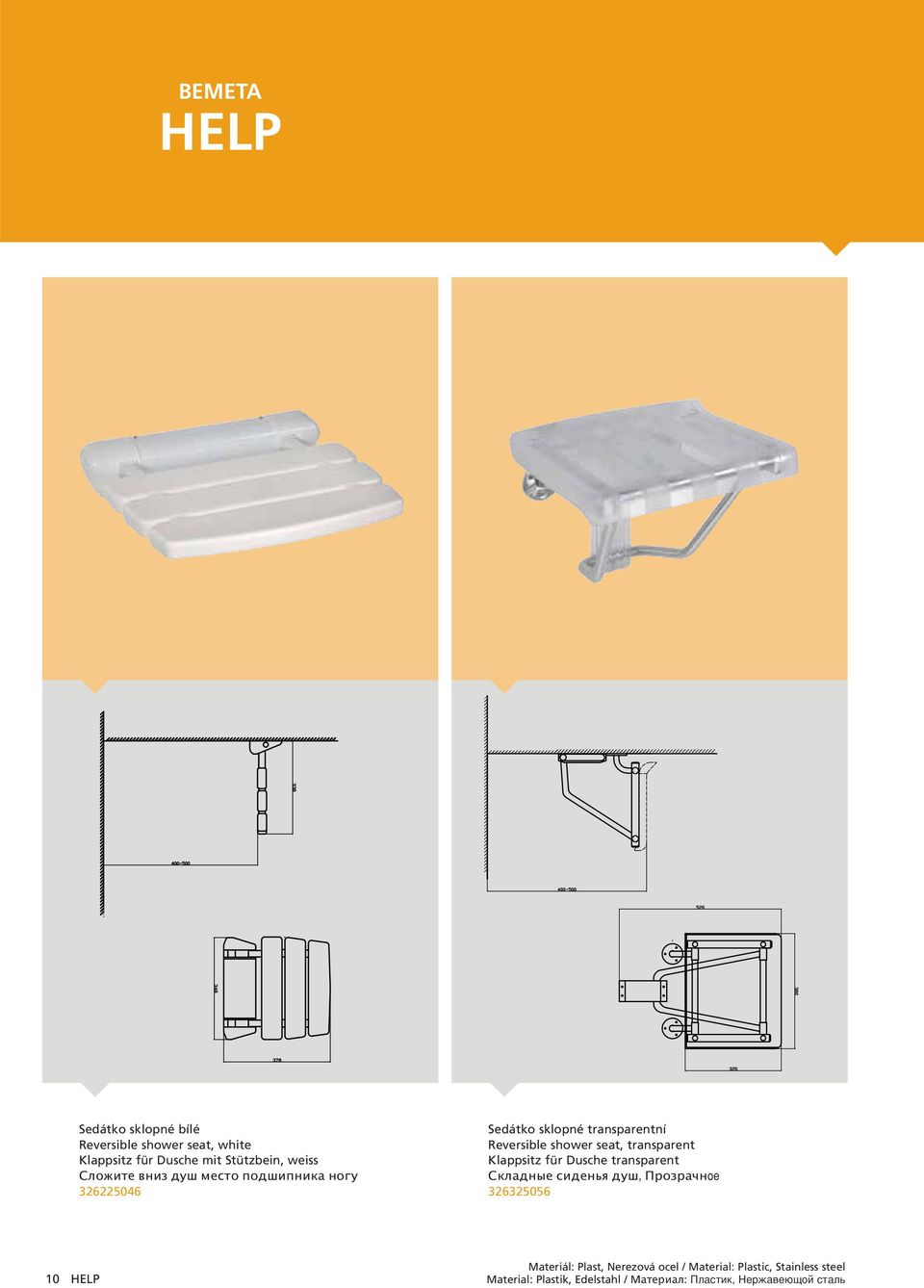 transparent Klappsitz für Dusche transparent, oe 326325056 10 Materiál: Plast,