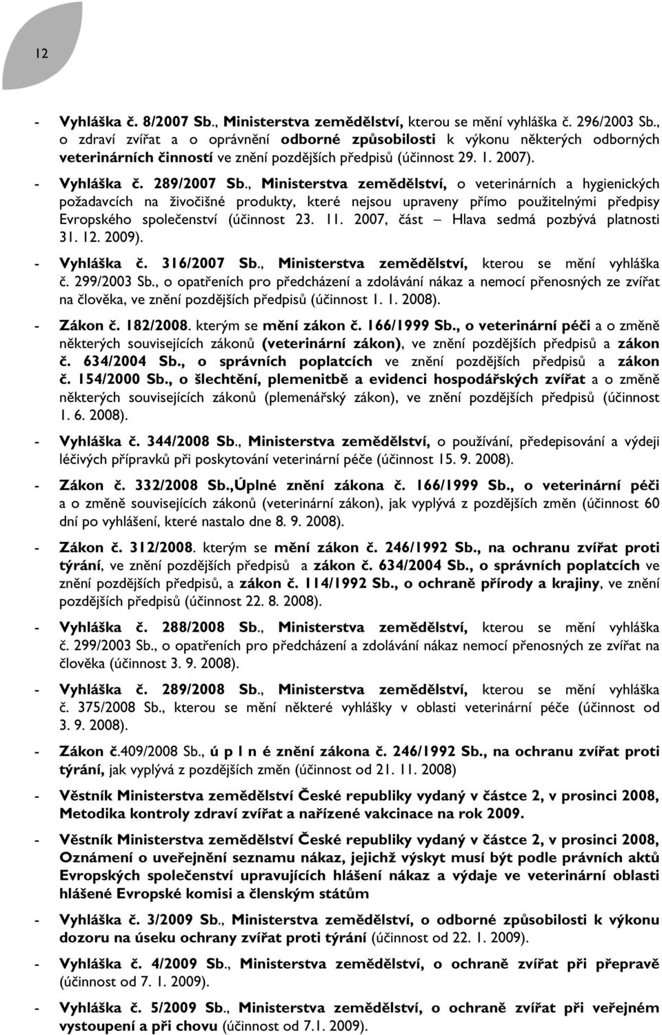 , Ministerstva zemědělství, o veterinárních a hygienických požadavcích na živočišné produkty, které nejsou upraveny přímo použitelnými předpisy Evropského společenství (účinnost 23. 11.