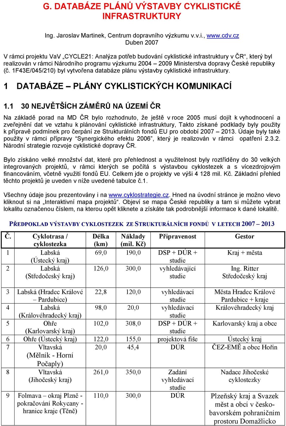 republiky (č. 1F43E/045/210) byl vytvořena databáze plánu výstavby cyklistické infrastruktury. 1 DATABÁZE PLÁNY CYKLISTICKÝCH KOMUNIKACÍ 1.