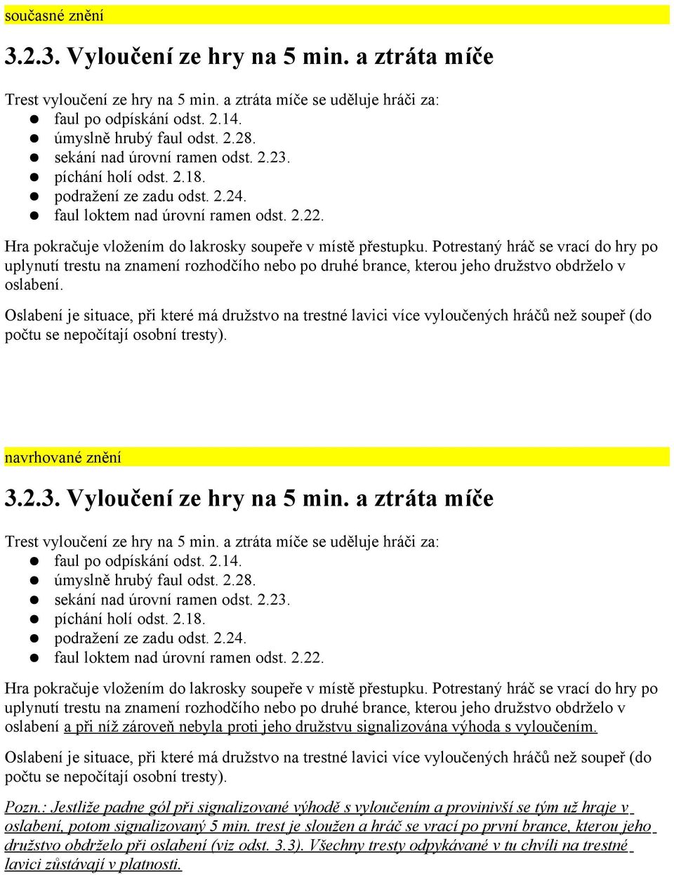 Potrestaný hráč se vrací do hry po uplynutí trestu na znamení rozhodčího nebo po druhé brance, kterou jeho družstvo obdrželo v oslabení.