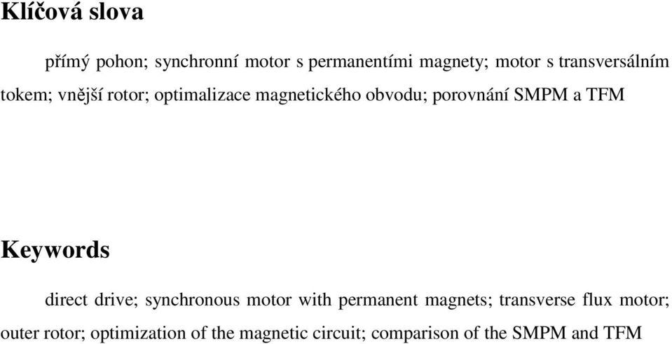 SMPM a TFM Keywords direct drive; synchronous motor with permanent magnets;