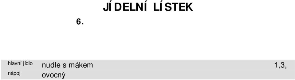 červen šáteček, kakao 1,3,7 s rýží 9 vepřová pečeně, bramborový knedlík, zelí 1,3 voda s citronem a mátou rohlík s vaječnou pomazánkou, čaj 1,3,7 čtvrtek 9.