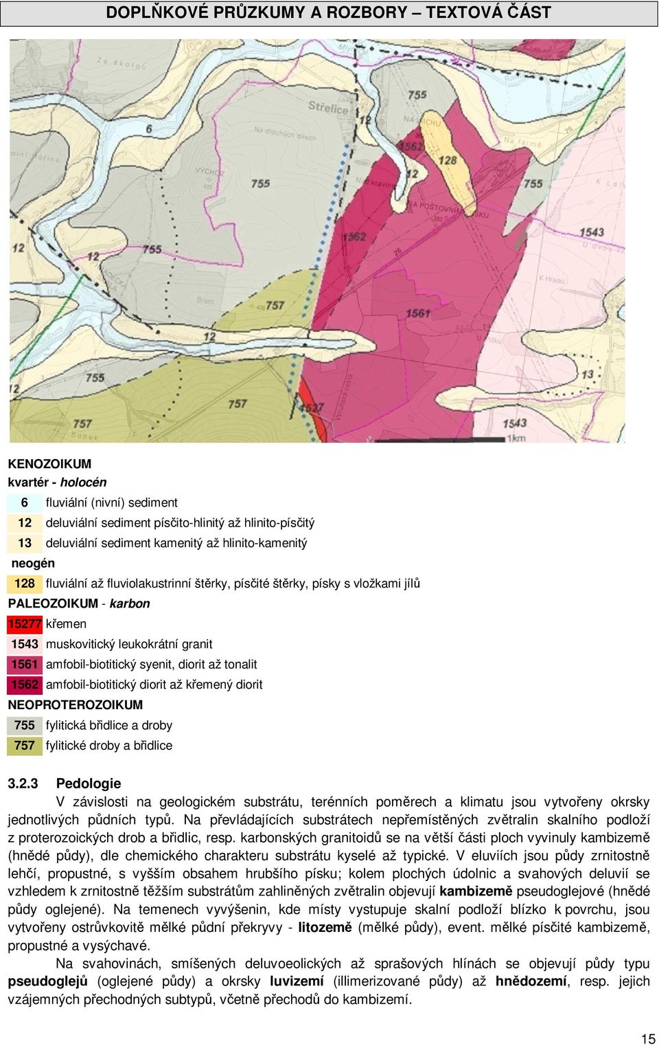 amfobil-biotitický diorit až křemený diorit NEOPROTEROZOIKUM 755 fylitická břidlice a droby 757 fylitické droby a břidlice 3.2.