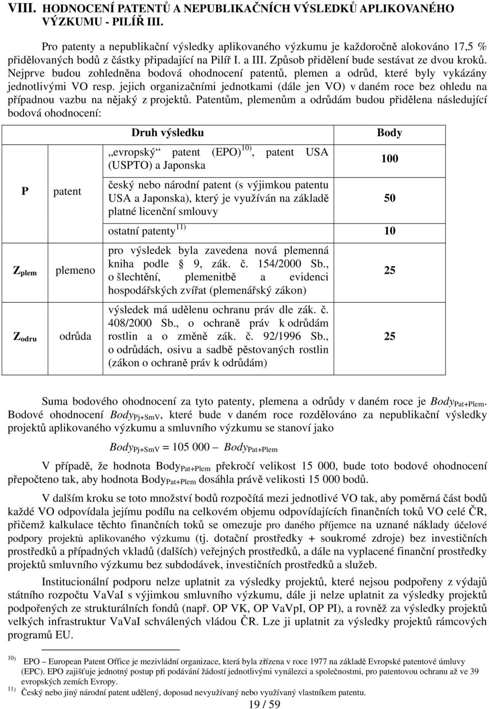 Nejprve budou zohledněna bodová ohodnocení patentů, plemen a odrůd, které byly vykázány jednotlivými VO resp.