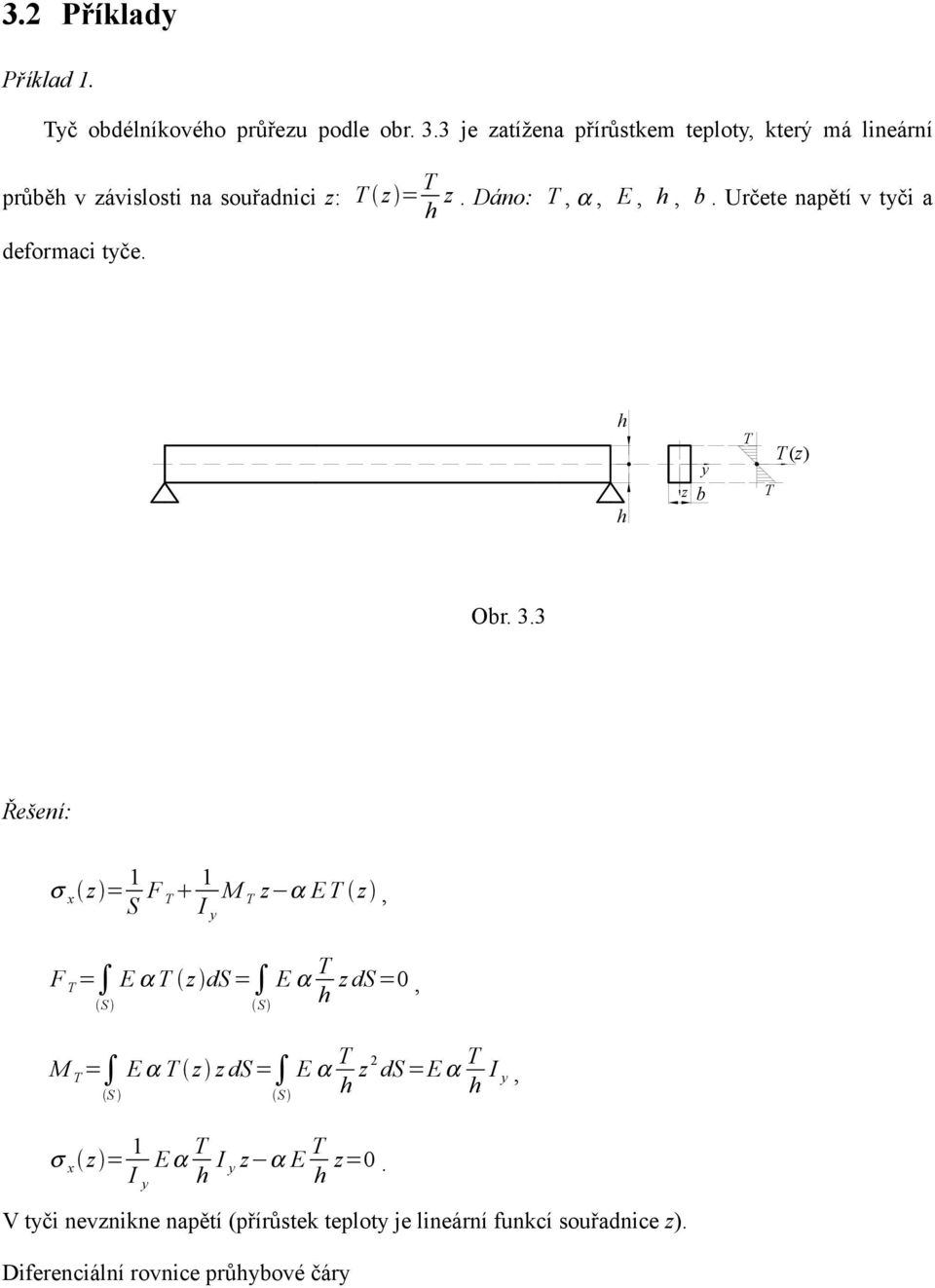 Určete napětí v tyči a deformaci tyče. h h y z b T T T(z) Obr. 3.