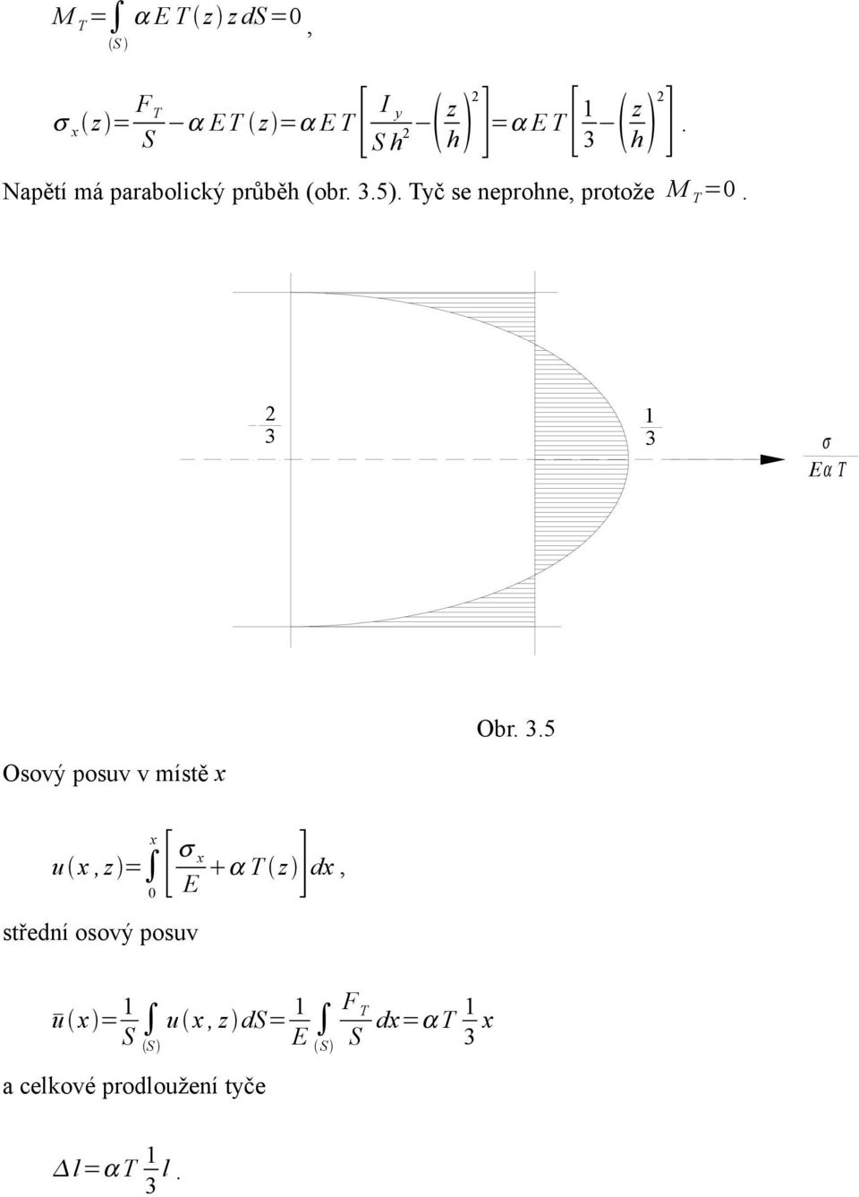 3 3 σ Eα Τ Obr. 3.5 Osový posuv v místě x x u x,z = [ σ x E ] α T z dx, střední