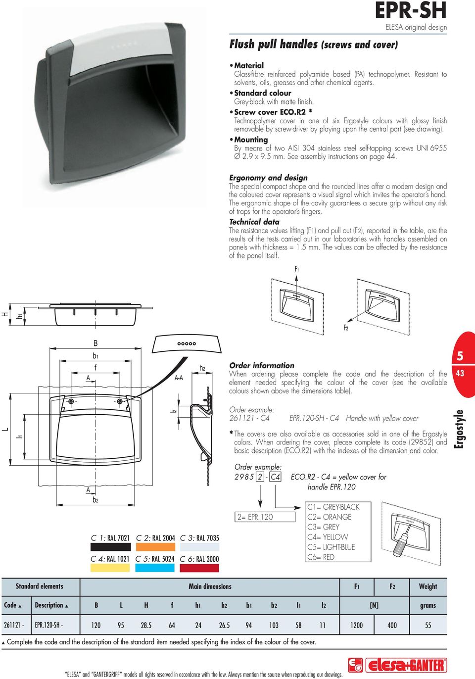 Mounting y means o two AISI 30 stainess stee se-taing screws UNI 6955 Ø 2.9 x 9.5 mm. See assemby instructions on age.