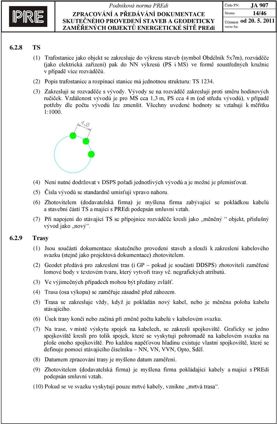 rozváděčů. (2) Popis trafostanice a rozpínací stanice má jednotnou strukturu: TS 1234. (3) Zakreslují se rozvaděče s vývody. Vývody se na rozváděč zakreslují proti směru hodinových ručiček.