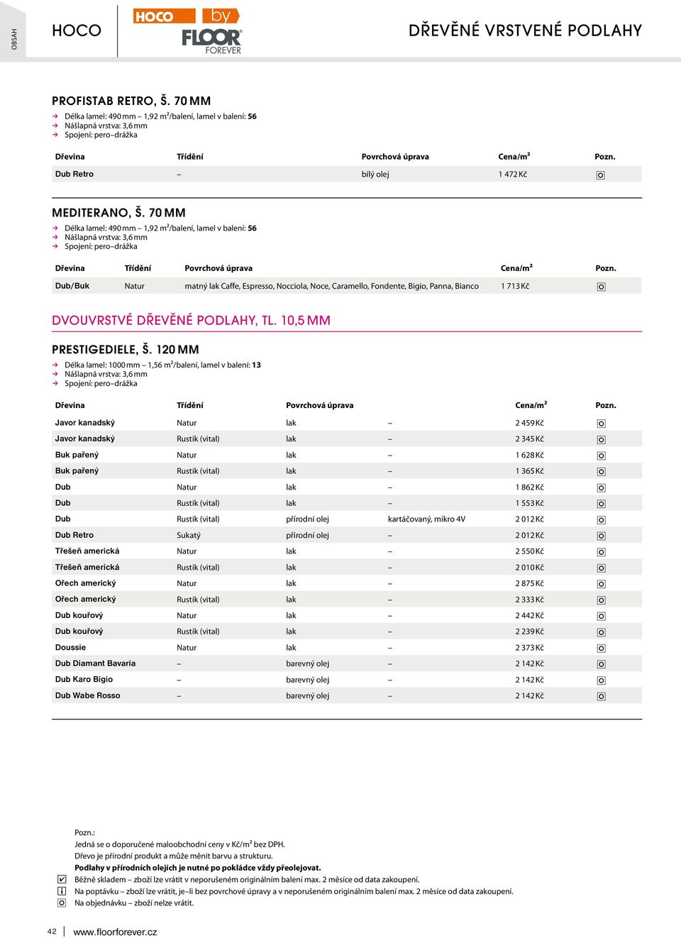 10,5 MM PRESIGEDIELE, Š. 120 MM R Délka lamel: 1000 mm 1,56 m²/balení, lamel v balení: 13 R Sojení: ero drážka Dřevna řídění Povrchová úrava Cena/m² Pozn.