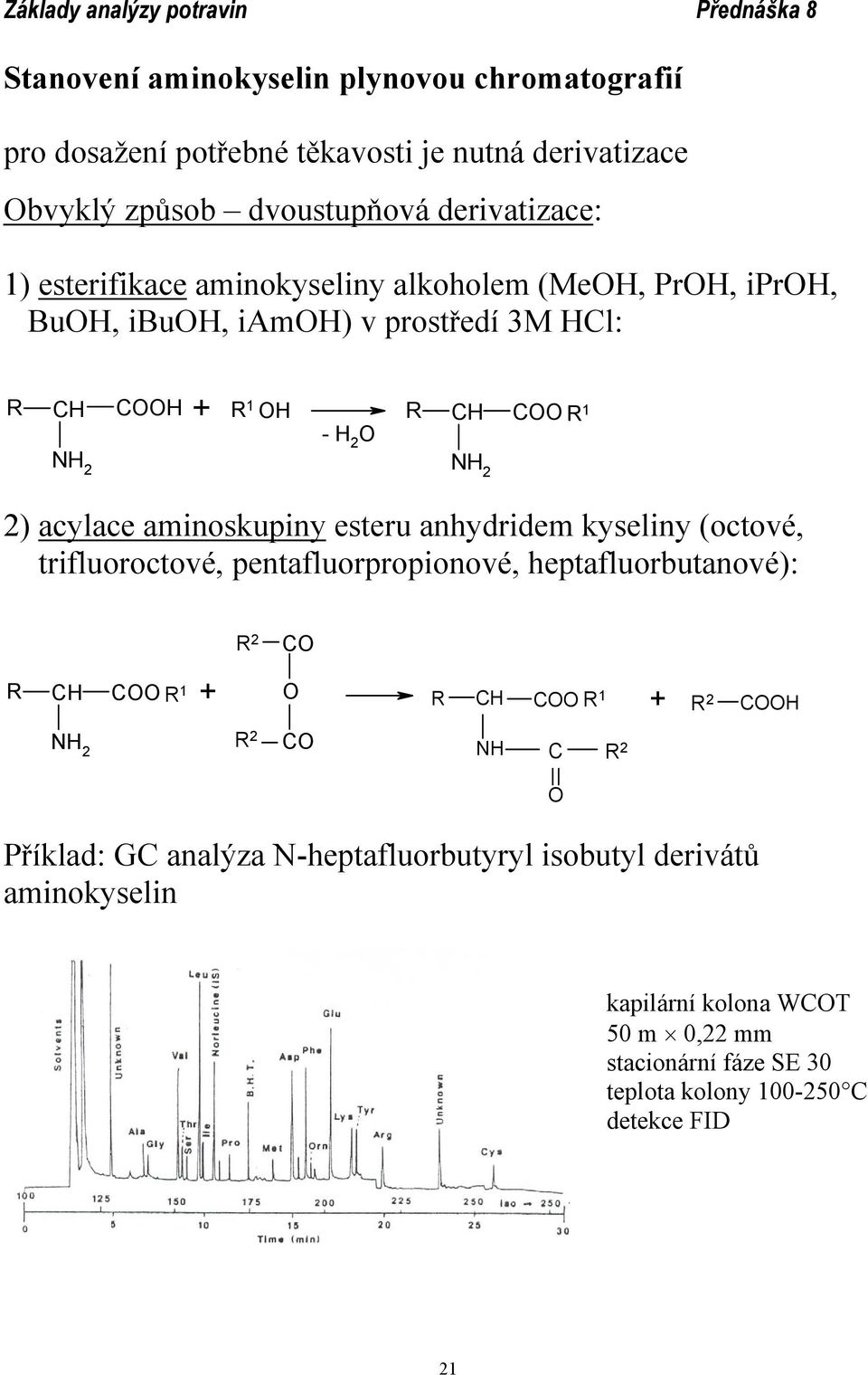 anhydridem kyseliny (octové, trifluoroctové, pentafluorpropionové, heptafluorbutanové): 2 C + C 1 C 1 + 2 2 C NH C 2 Příklad: GC analýza