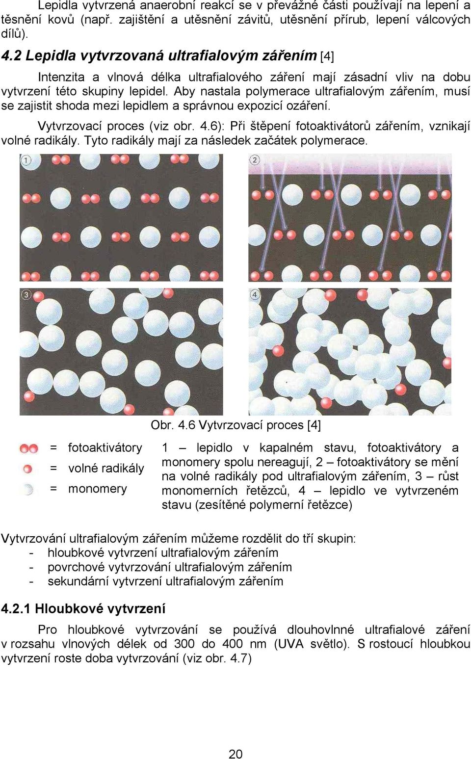 Aby nastala polymerace ultrafialovým zářením, musí se zajistit shoda mezi lepidlem a správnou expozicí ozáření. Vytvrzovací proces (viz obr. 4.