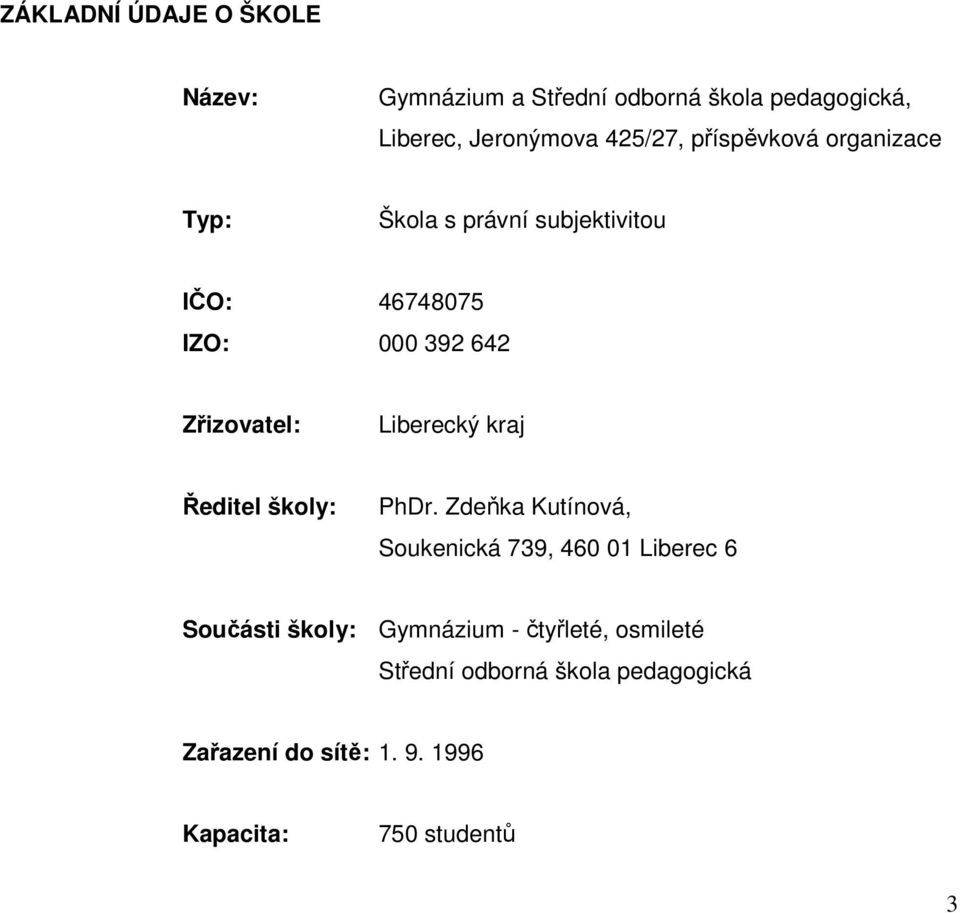 Liberecký kraj Ředitel školy: PhDr.